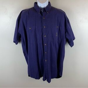 Vtg Chaps Ralph Lauren Shirt Mens L Navy Blue Logo Pocket Short Sleeve Button Up